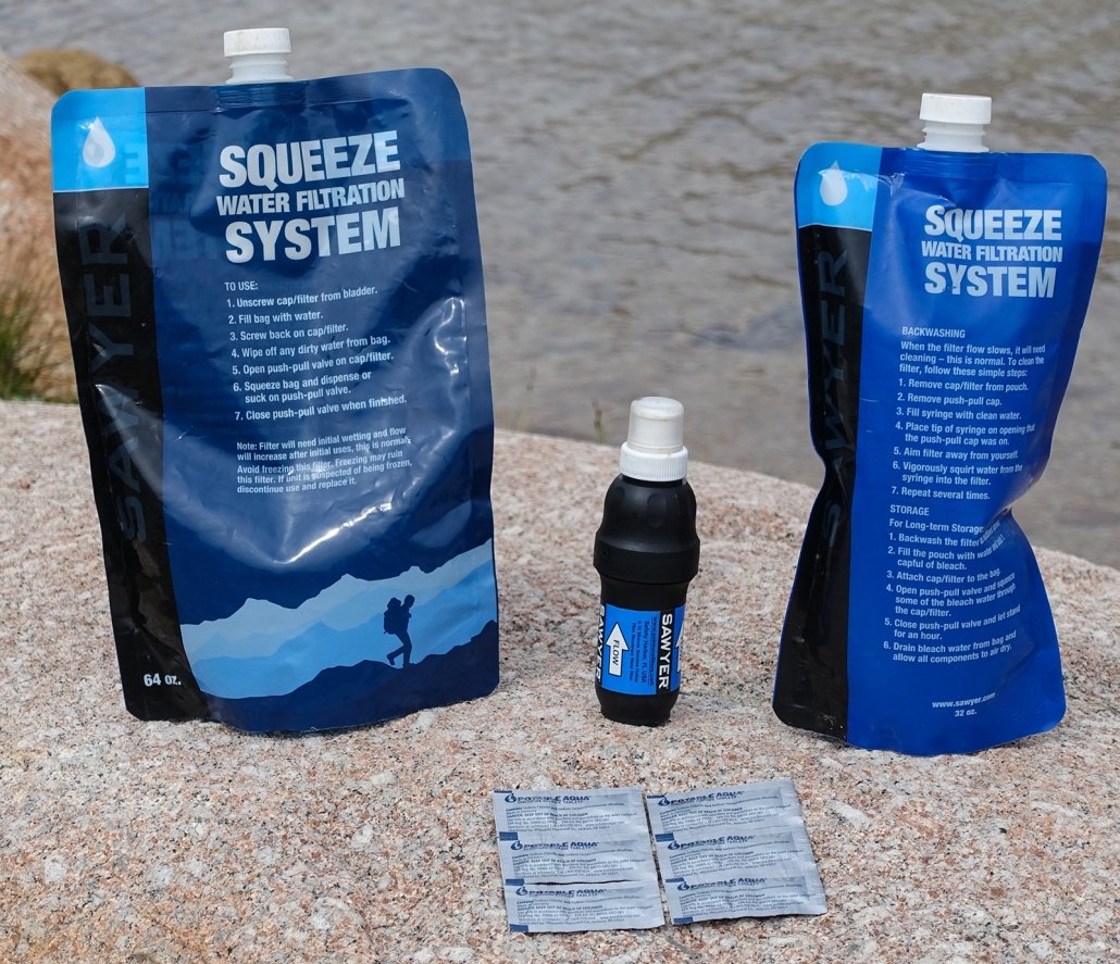 ultralight backpacking hydration system sawyer filter and chemical treatment