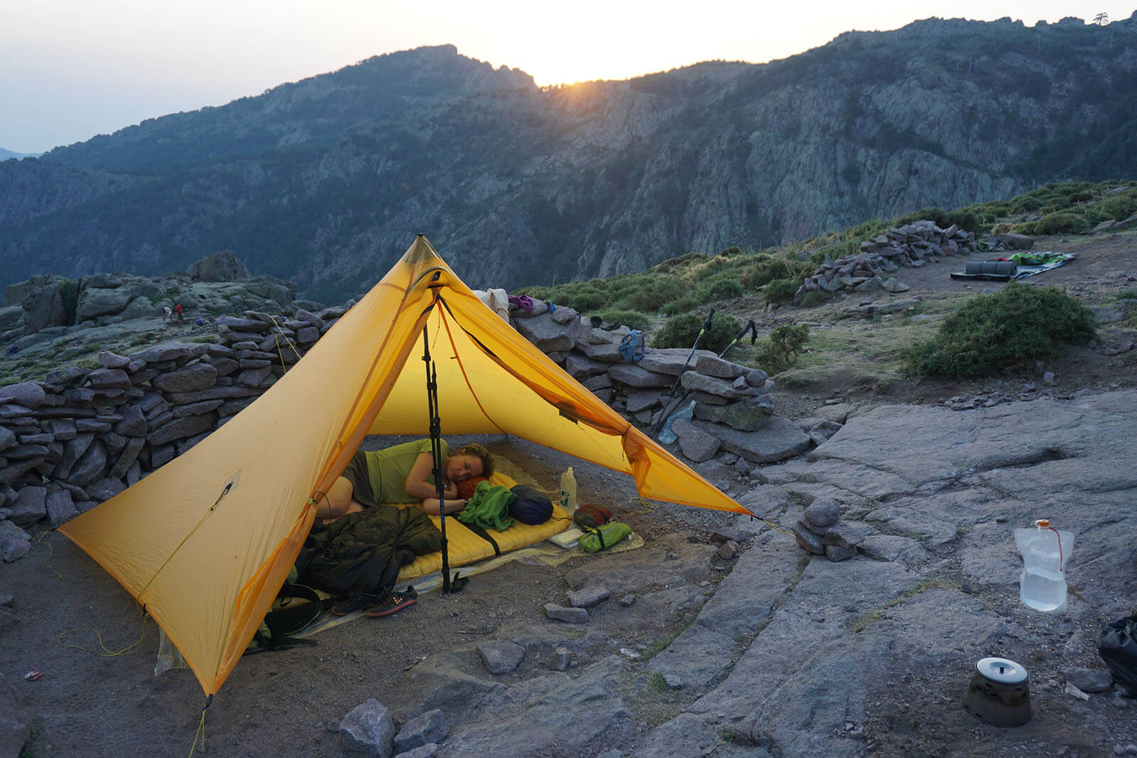 sleeping in a pyramid tent