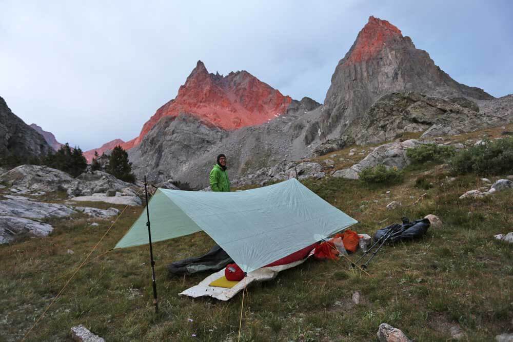 Unusual red alpenglow at our camp near Peak Lake