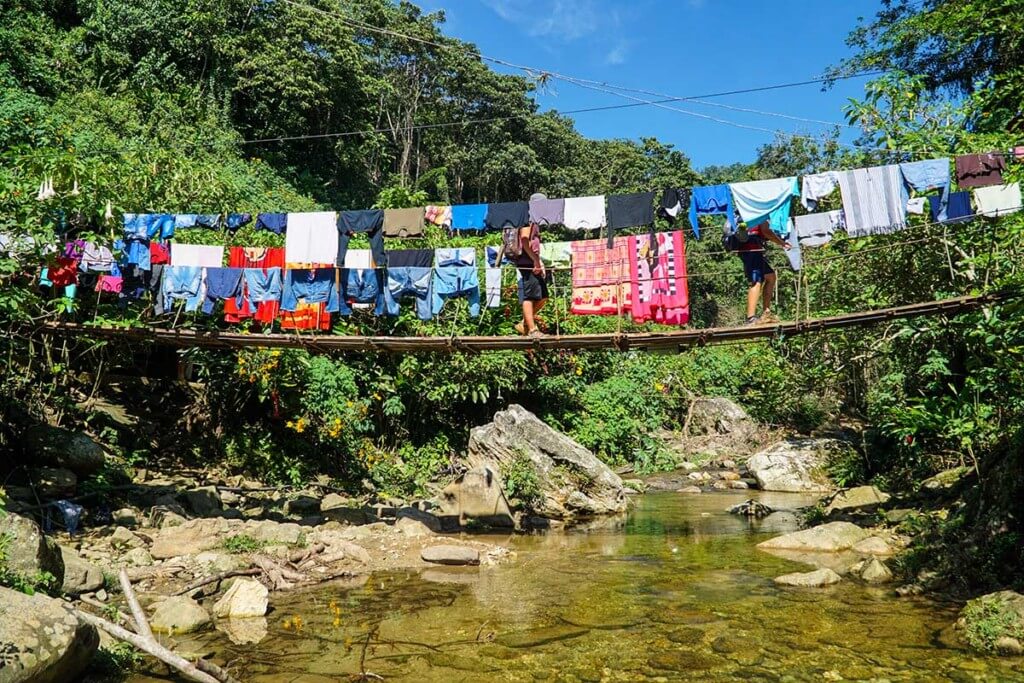 Drying laundry on the suspension bridge at Adan Camp and nativle commuinty looks like prayer flags.