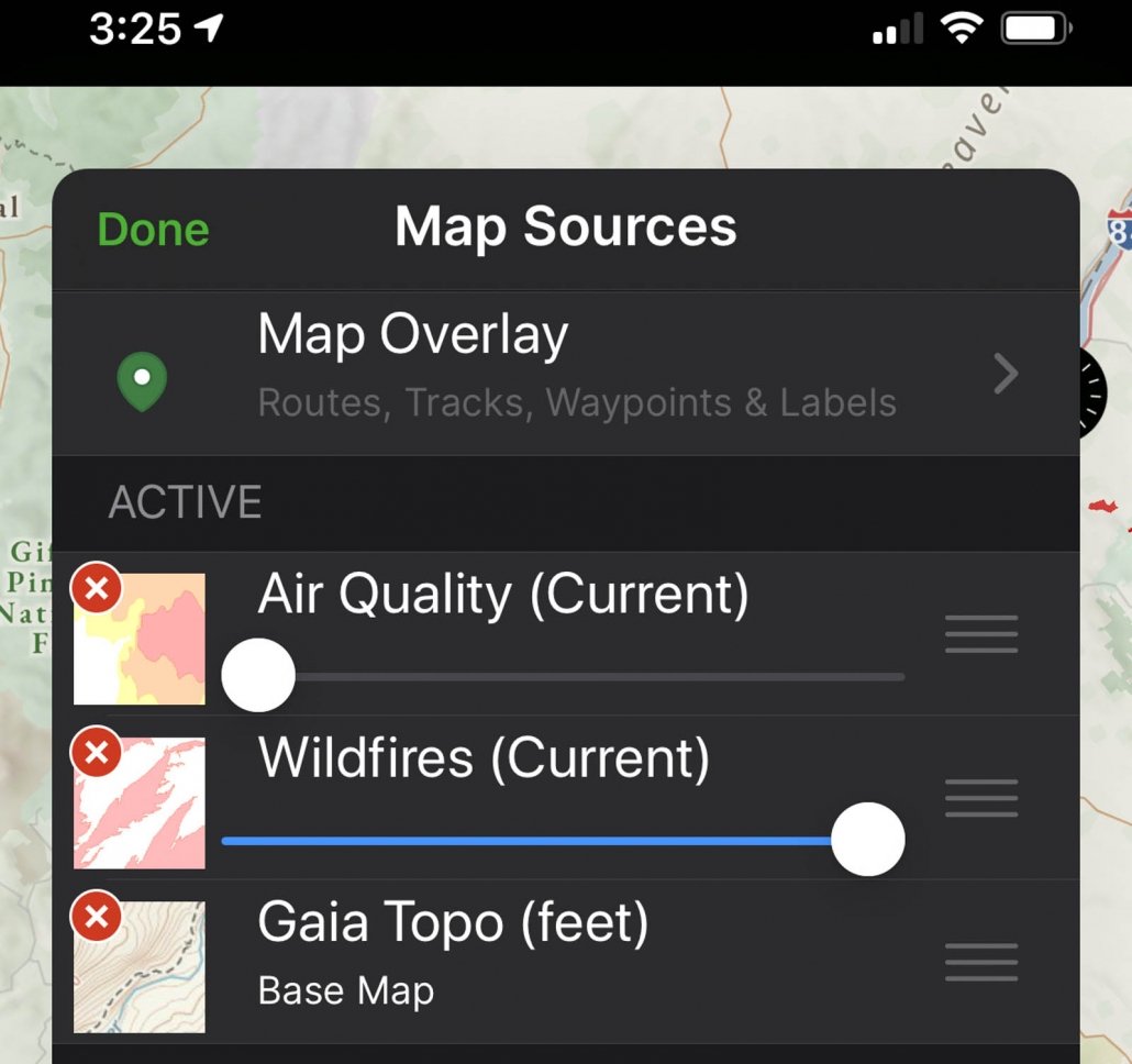 Key GAIA GPS Maps for Our Tips for Wildfire Safety Hiking