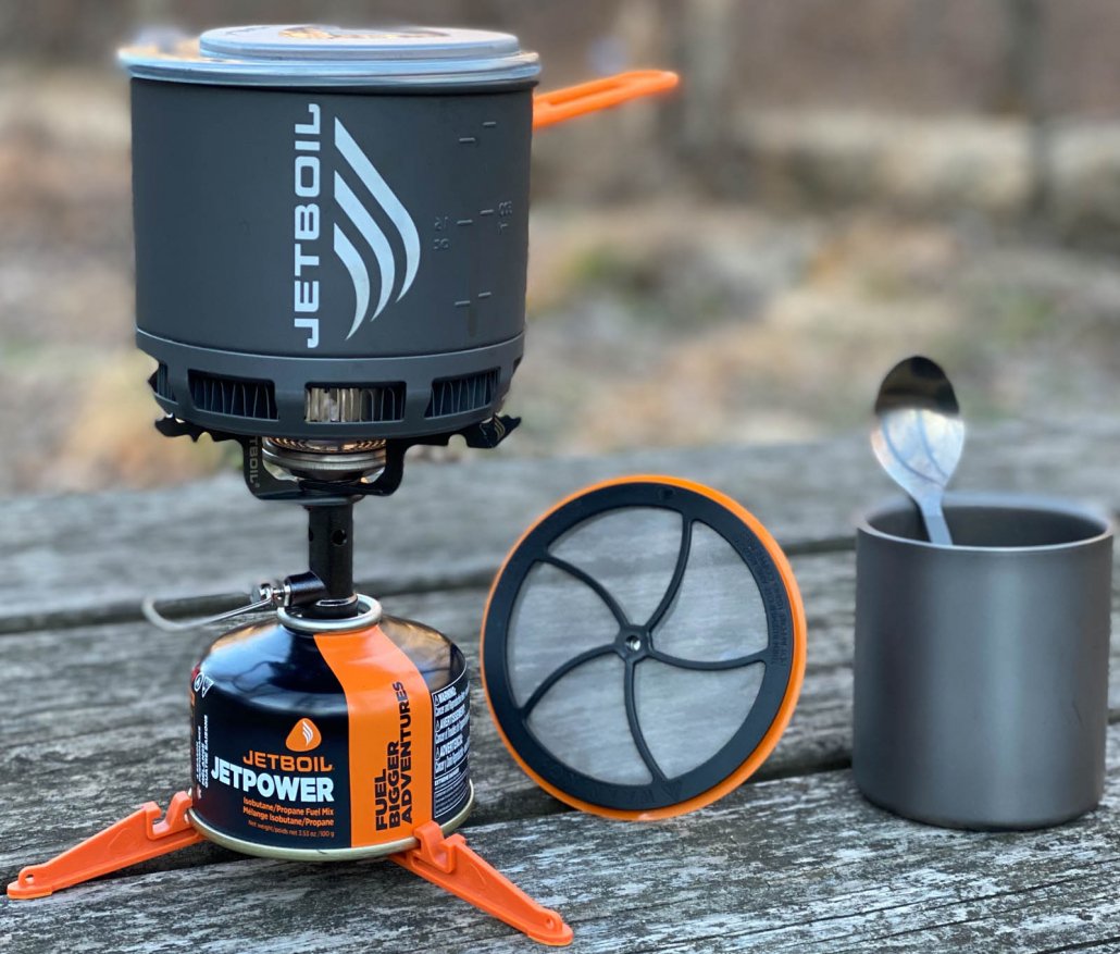jetboil stash stove with mug and french press attachment