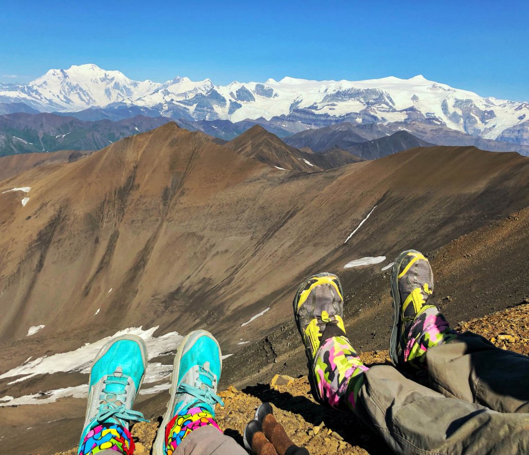 testing hiking shoes in the mountains of Alaska