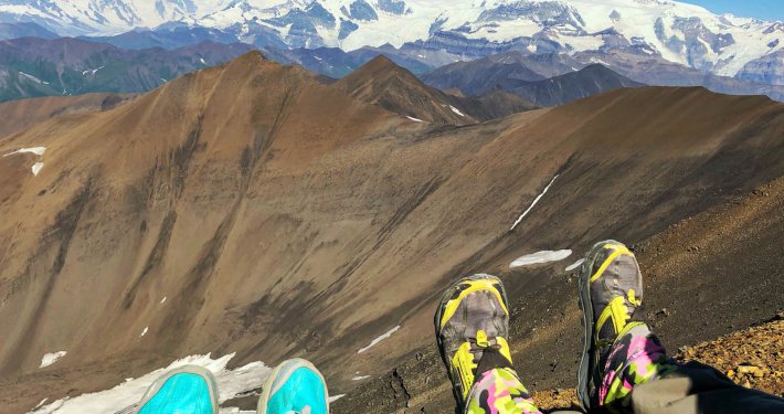 testing hiking shoes in the mountains of Alaska