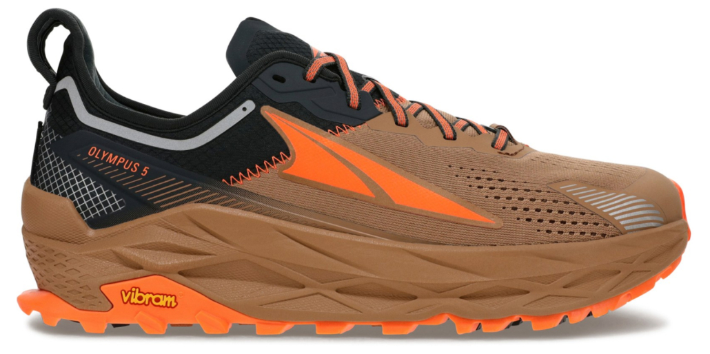 Altra Olympus 5 in brown and black with orange trim