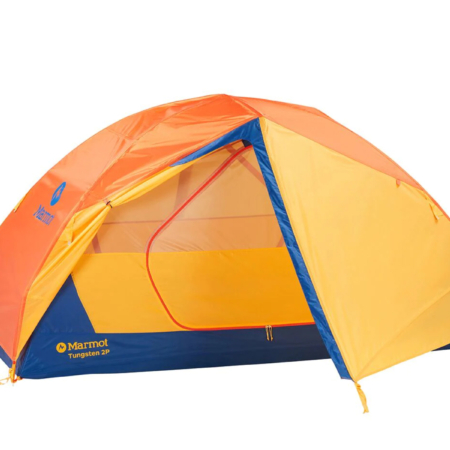 Marmot Tungsten 2P Tent in orange and blue, one of the best small 2 person tents