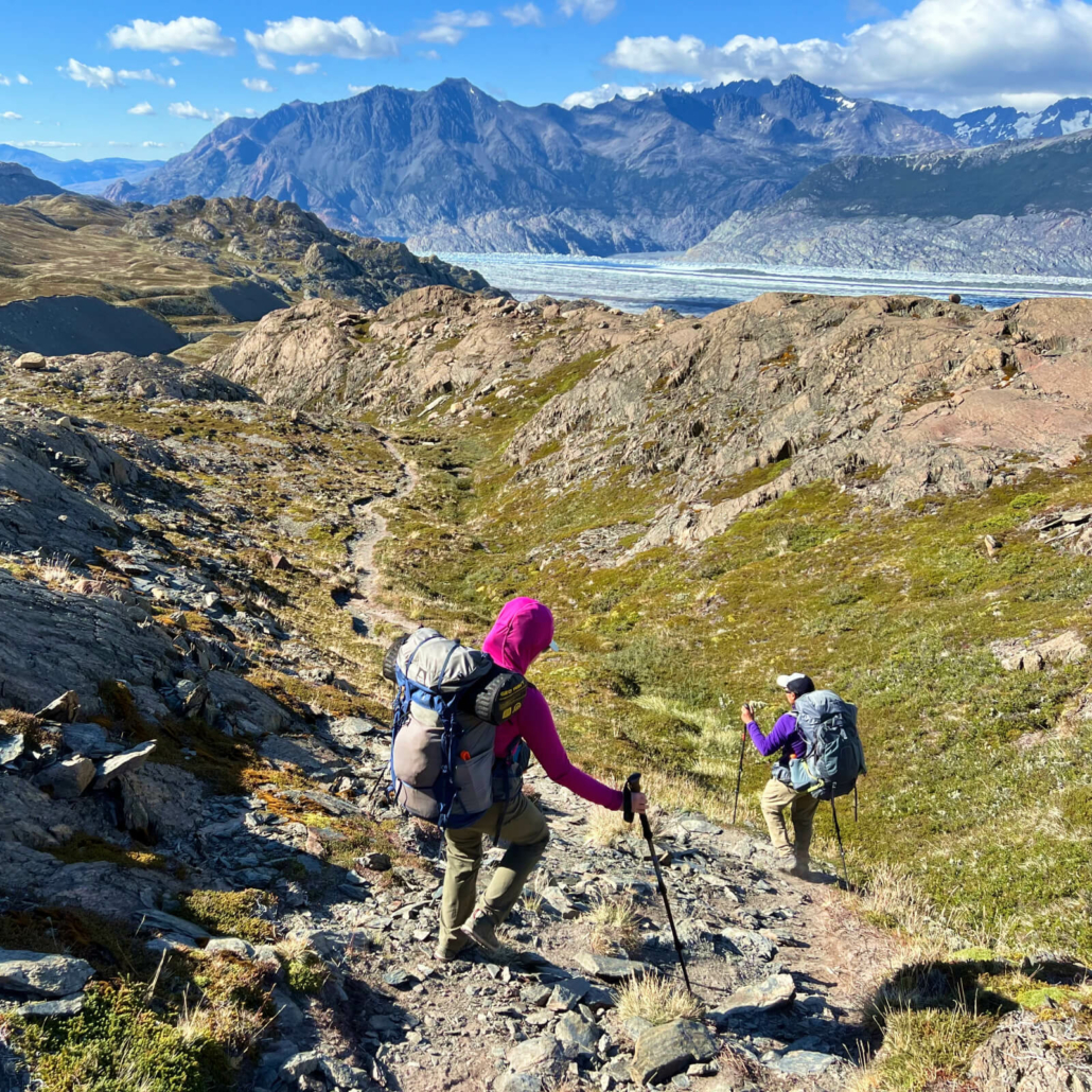hiking with trekking poles in patagonia
