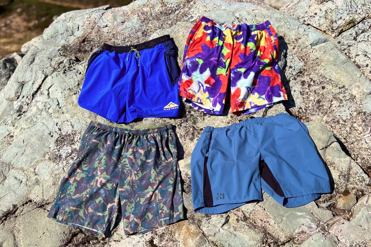 trail running shorts for hiking laid out