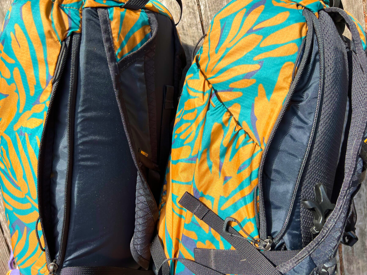 REI Flash 22 vs Flash 18-6 close up on side entry pockets