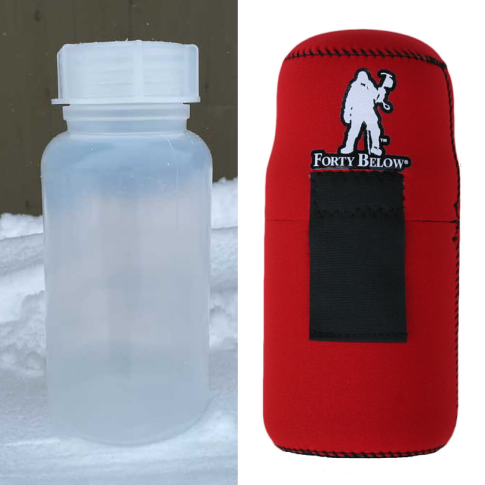 Forty below bottle for winter backpacking gear kit