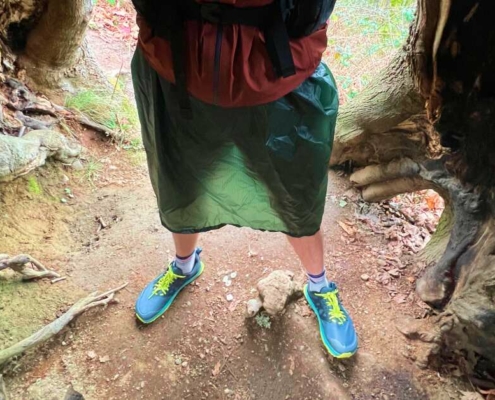 Hiking in Best Rain Kilt for ultralight backpacking
