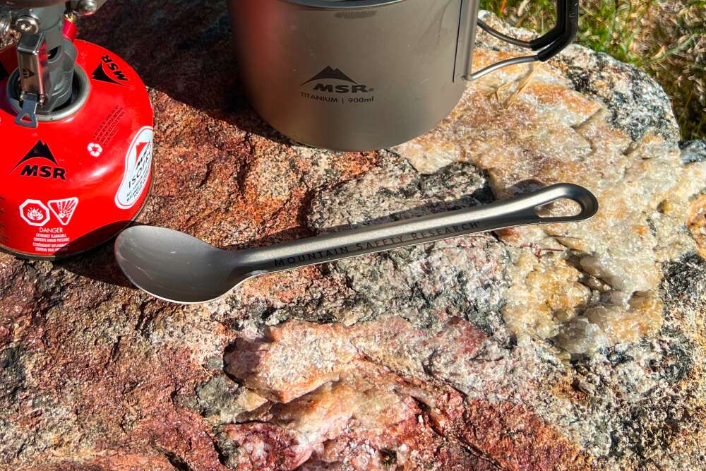 a titanium long handle spoon for backpacking