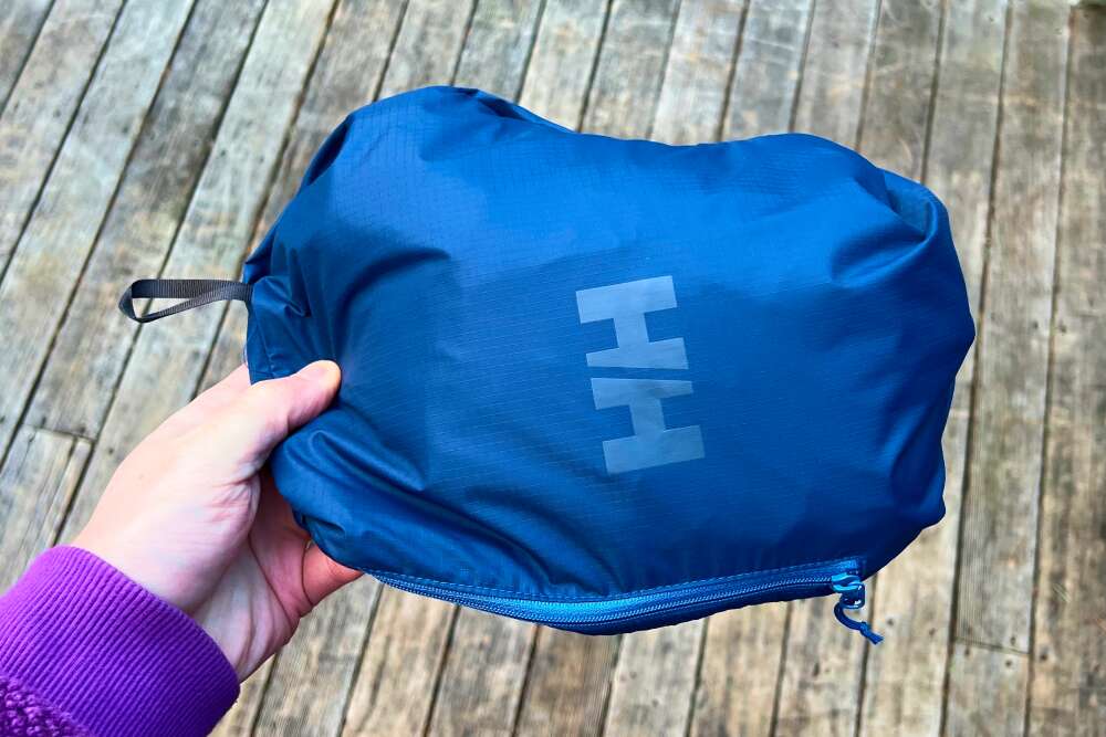 Helly Hansen Verglas Micro Shell Jacket stuffed into its own pocket