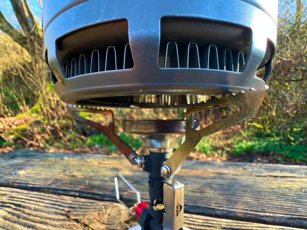 FrankenStove-13 close up on frankenstove SuperStove backpacking stove with heat exchanger base