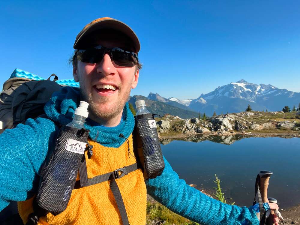 testing an alpha direct hoodie in the mountains