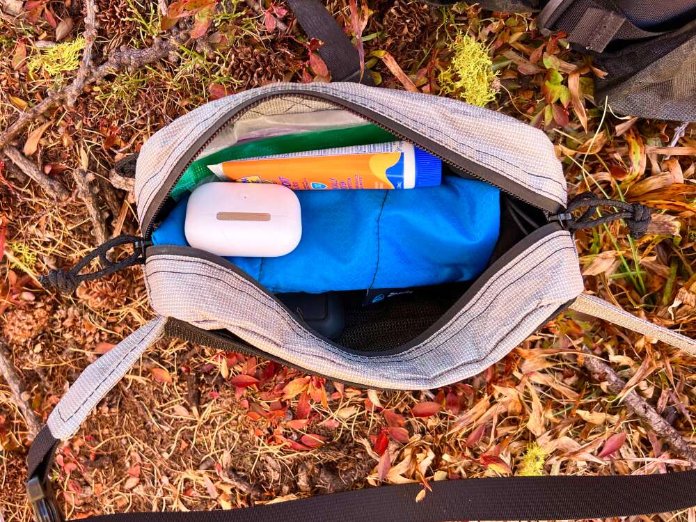 Ultralight Fanny Pack-5 open ultralight fanny pack with gear inside
