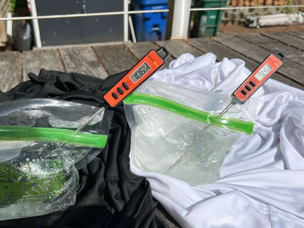 measuring water temp underneath sun hoodies