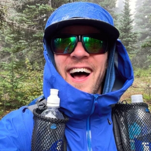 Smiling in the Arcteryx Beta SL jacket