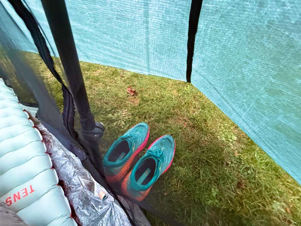 vestibule with men's size 12 hokas