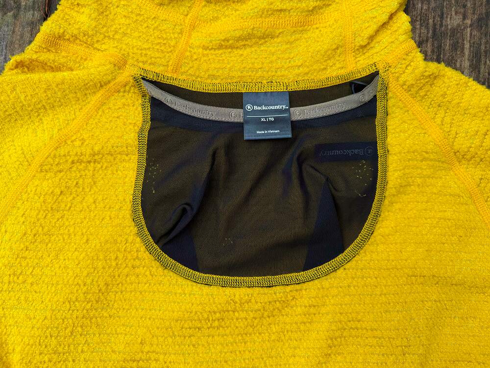 close up on back pocket of Backcountry Highliner PrimaLoft Air-Perm Fleece