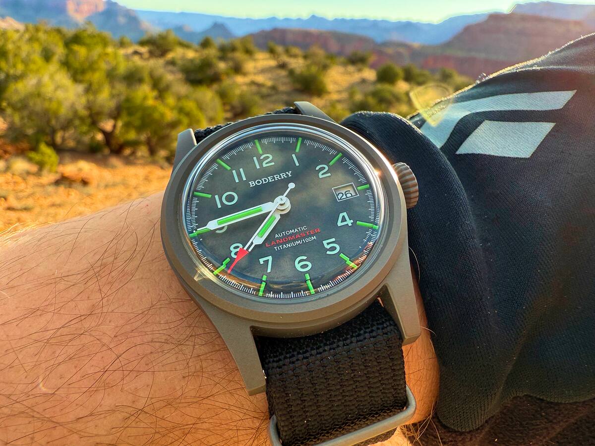 Boderry Landmaster Watch-6 close up on Boderry Landmaster face