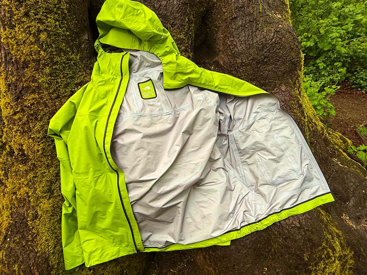 The North Face Papsura Jacket Summit Series FUTELIGHT-5 inside view of open TNF rain jacket