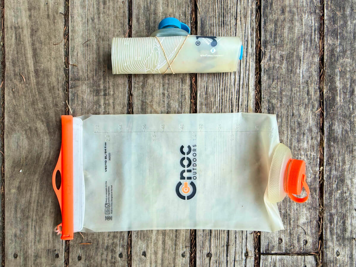 Ultralight water bladders rolled up vs open Ultralight water bladders rolled up vs open
