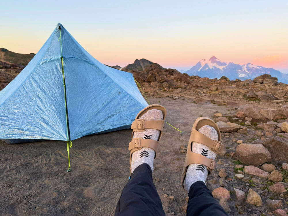 birkenstock sandals and zpacks tent