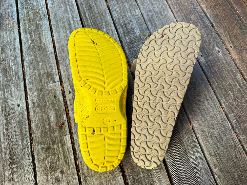 comparing the tread of birkenstocks vs crocs