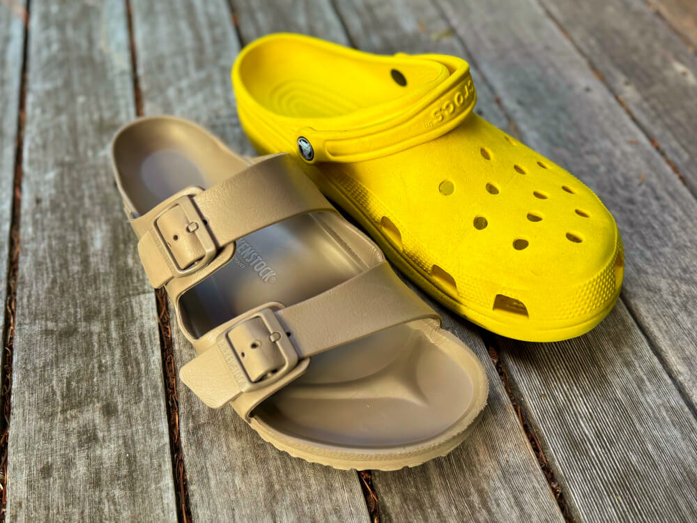 Birkenstocks vs crocs side by side