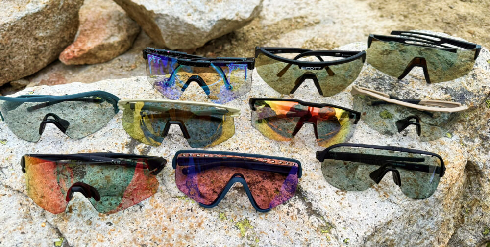 photochromic shield sunglasses 10 pairs of photochromic shield sunglasses side by side