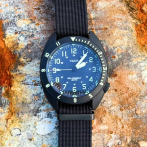 close up on vaer c4 watch dial