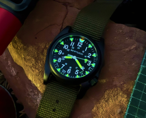 tritium watches glowing on a rock