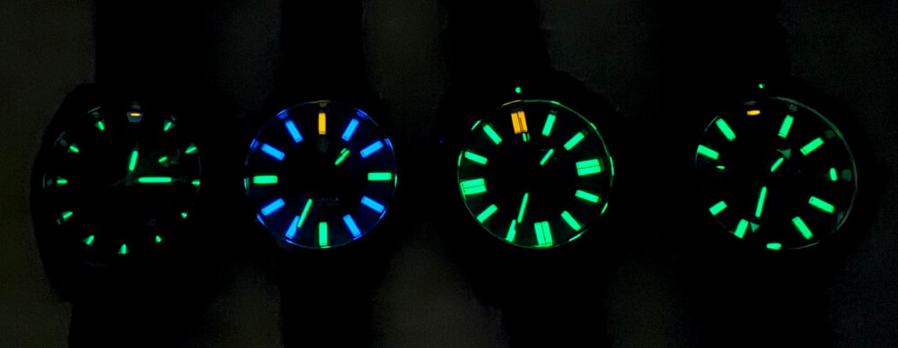 Four tritium watches, one t25 three t100 Four tritium watches, one t25 three t100