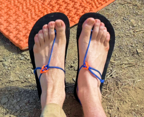 testing a pair of ultralight sandals for backpacking