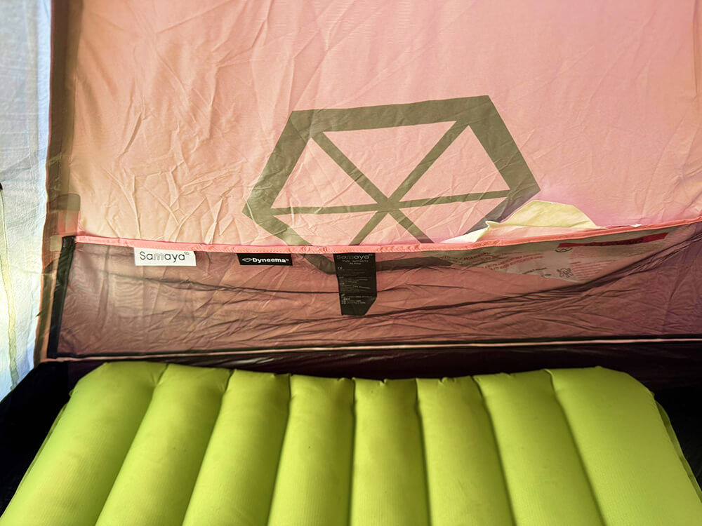 Samaya Instant2 Tent Review-6 close up on how a sleeping pad fits inside samaya INSTANT2